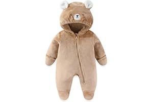 JiAmy Baby Snowsuit Baby Bear Hooded Onesie With Fold-Over Newborn Animals Fleece Outifts Thin Fall Winter Outfits