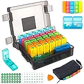 Monthly Pill Organizer 2 Times a Day - Large Capacity Portable Pill Box with Weekly Travel Bag - 30 Day Pill Case with Pill Cutter & Labels for Easy Medication Management (Black)