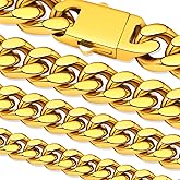 Oaldilee Stainless Steel Cuban Link Chain Necklace for Men, Real Gold/Black Plated Curb Chains, 5/7/9/11mm width,18"-30" Length Hip Hop Jewelry Gift, Send Gift Box