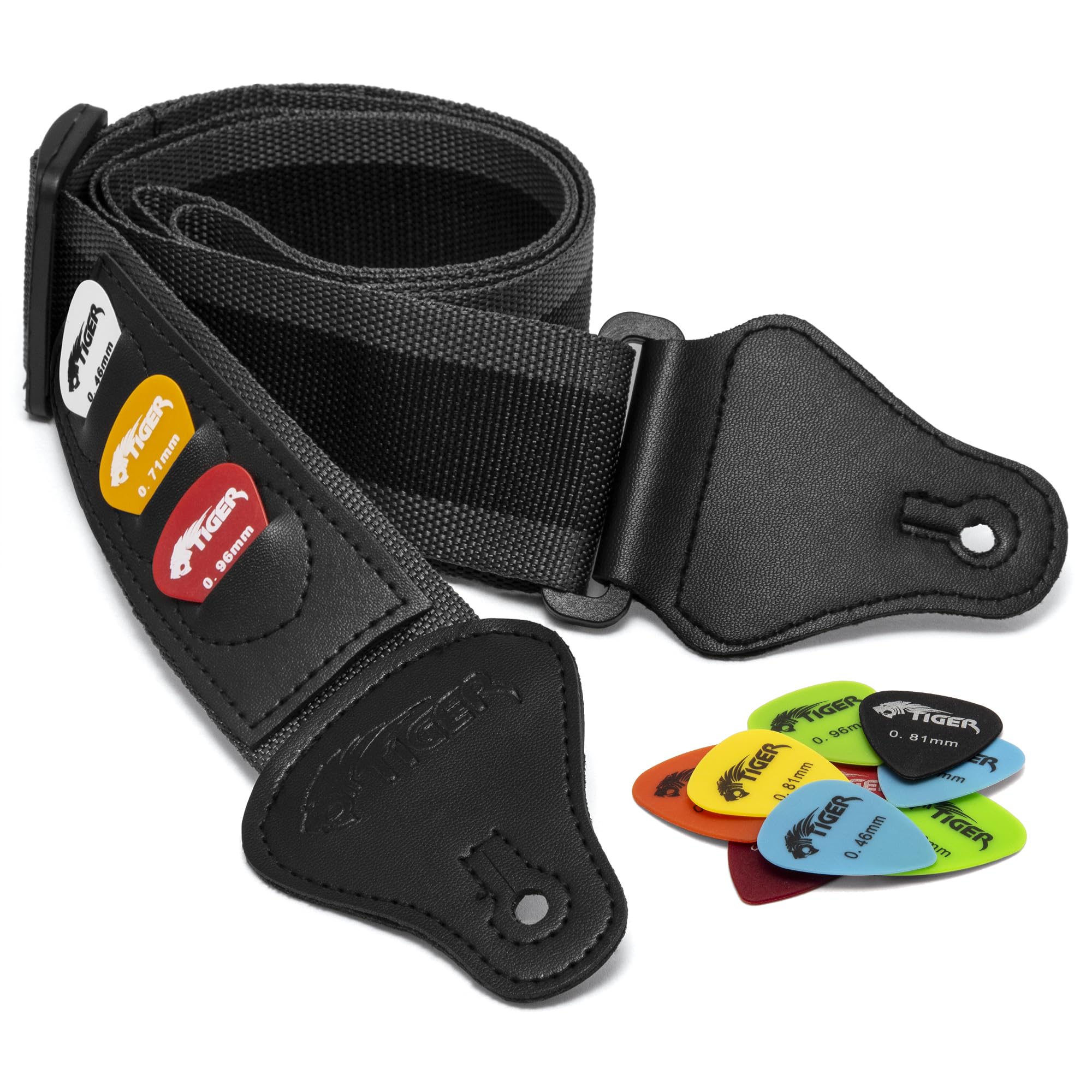 Tiger Grey Guitar Strap and 12 Free Picks