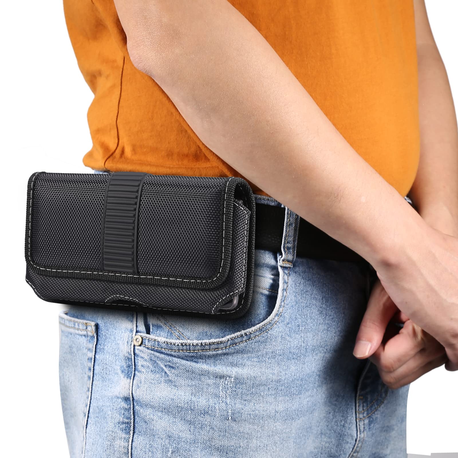 Mens Waist Bag Horizontal for Phone, Mobile Phone Belt clip Bag Men, 6.5" Horizontal Mobile Phone Belt Pouch Phone Holster Waist Bag with Belt Loop Fanny Pack Carrying Case Clutch Wallet Pocket Bumbag