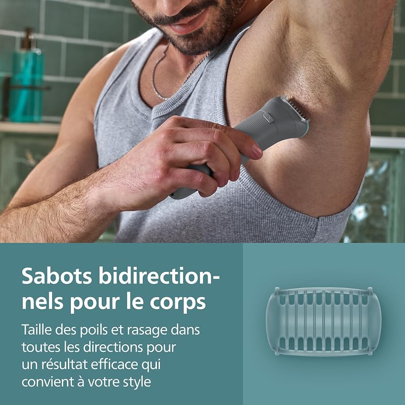 Bodygroom série 3000 - Tondeuse pour hommes avec Triple protection, taille des poils et rasage des zones intimes, rasage de près qui respecte la peau, 100% étanche, autonomie 80 min, BG3480/15