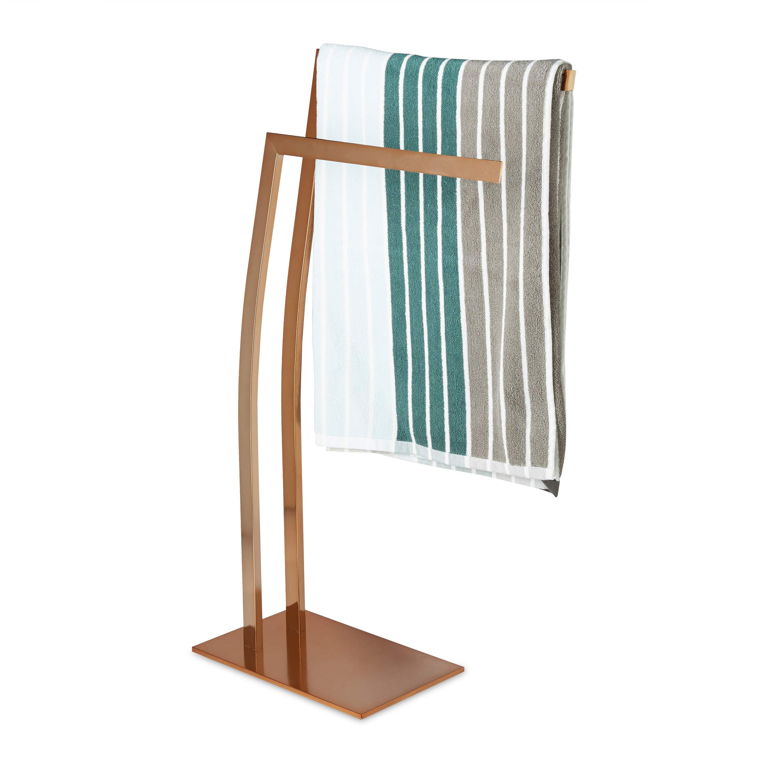 Relaxdays WIMEDO Corner Towel Rack, Size: 80 x 32 x 20 cm Stainless Steel Free-Standing Towel Stand with 2 Rails, Copper