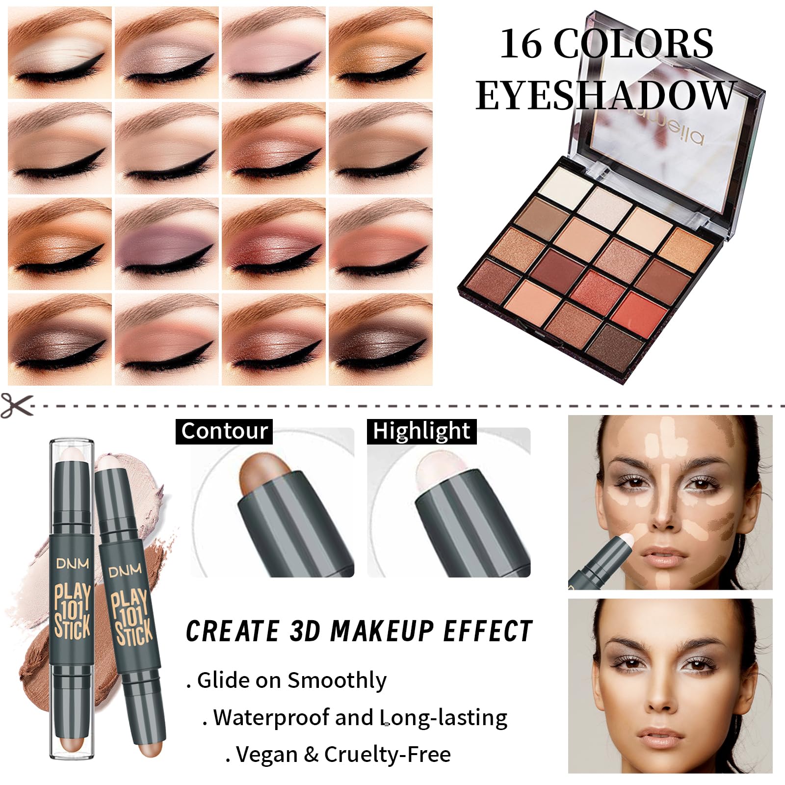 YBUETE Makeup Set Full Kit for Girls Teens Women, Makeup Present Set, Includes Eyeshadow, Foundation, counter stick, Powder, Eyebrow Pencil, Eyeliner, Brushes, Lip Gloss, Sponge, Cosmetic Bag