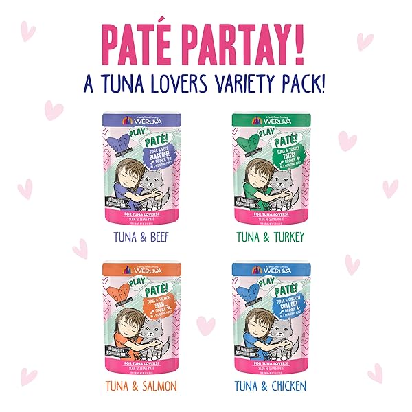 WERUVA B.F.F. PLAY – BEST FELINE FRIEND PATÉ LOVERS, AW YEAH!, PATÉ PARTAY! VARIETY PACK, 3OZ POUCH (PACK OF 12)