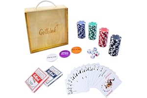 GOTHINK Classic Poker Chip Starter Game Set with 100 Professional Poker Chips, 2 Deck of Cards, 5 Dices & 3 Buttons, Poker Set Suitable for Texas Hold'em Blackjack Gambling Adults Kids Beginners