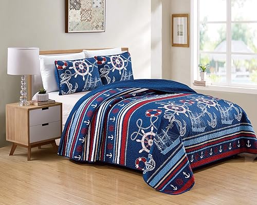 Better Home Style 2-Piece Nautical Striped Quilt Set, Twin Size