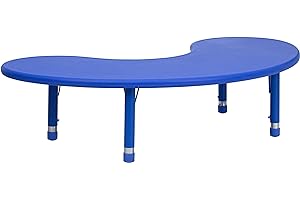 Flash Furniture 35''W x 65''L Half-Moon Blue Plastic Height Adjustable Activity Table