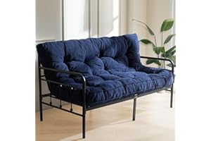 MAXYOYO 6" Futon Mattress Queen Size, Tufted Futons Sofa Couch Bed with Twisted Rope Design Edging, Thick Corded Fabric Floor Mattress for Adults, Shredded Foam Filling (Frame Not Included), Navy
