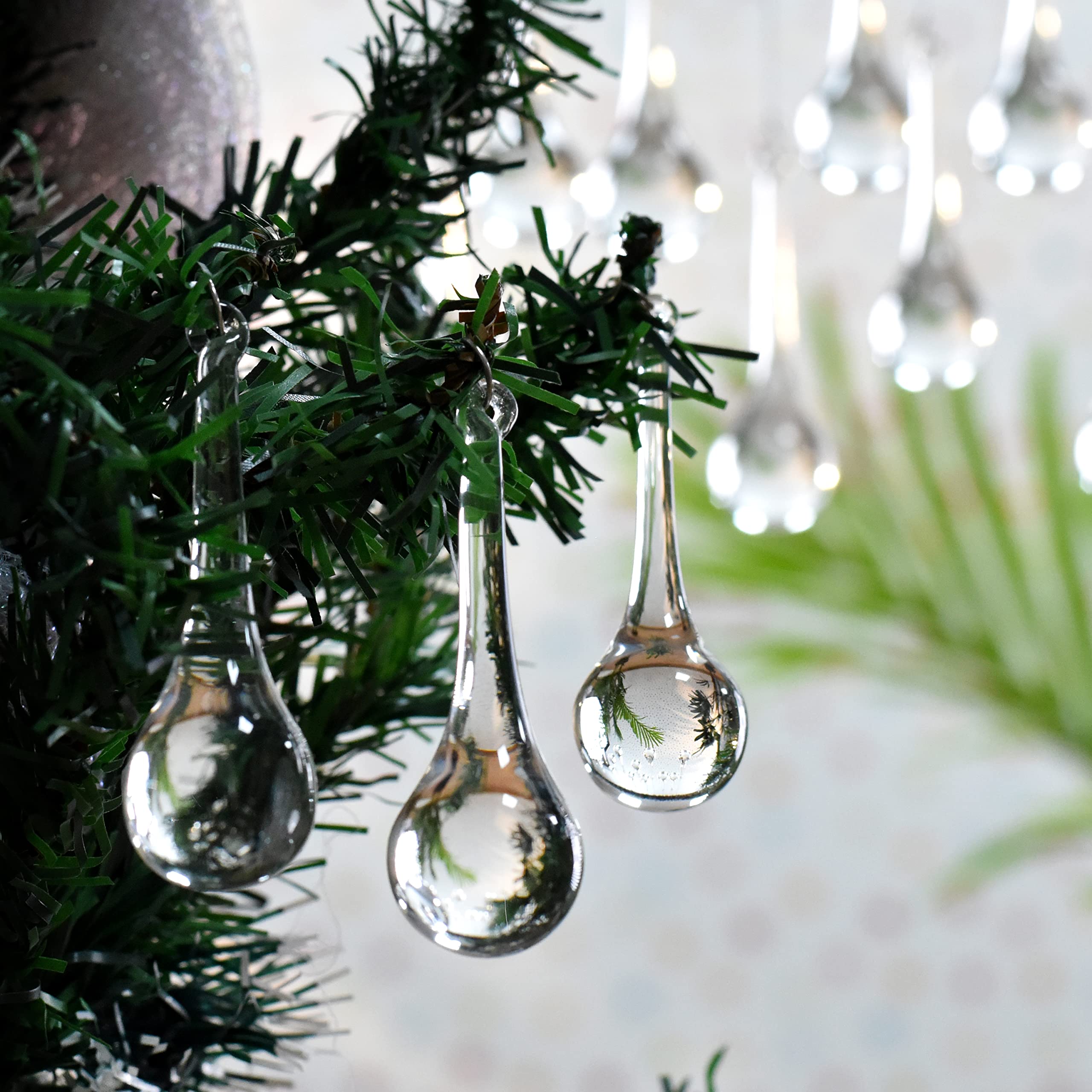 Photo 1 of IndianShelf 20 Glass Christmas Ornaments- Clear Glass Ornaments- Chandelier Crystals- Chandelier Drop Ornaments- Glass Teardrop Clear Christmas Ornaments-Hanging Crystals for Centerpieces -3"