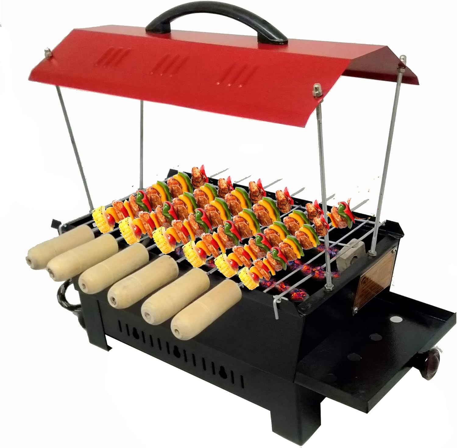 HOTLIFE 2 in1 Multipurpose Red Electric Barbeque with 6 Wooden Handle