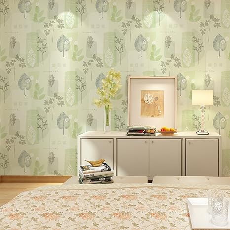 Amazon Co Jp Al Mullk不織布壁紙シンプルな壁紙暖かいリビングルームのテレビの背景の壁紙緑の葉 ホーム キッチン