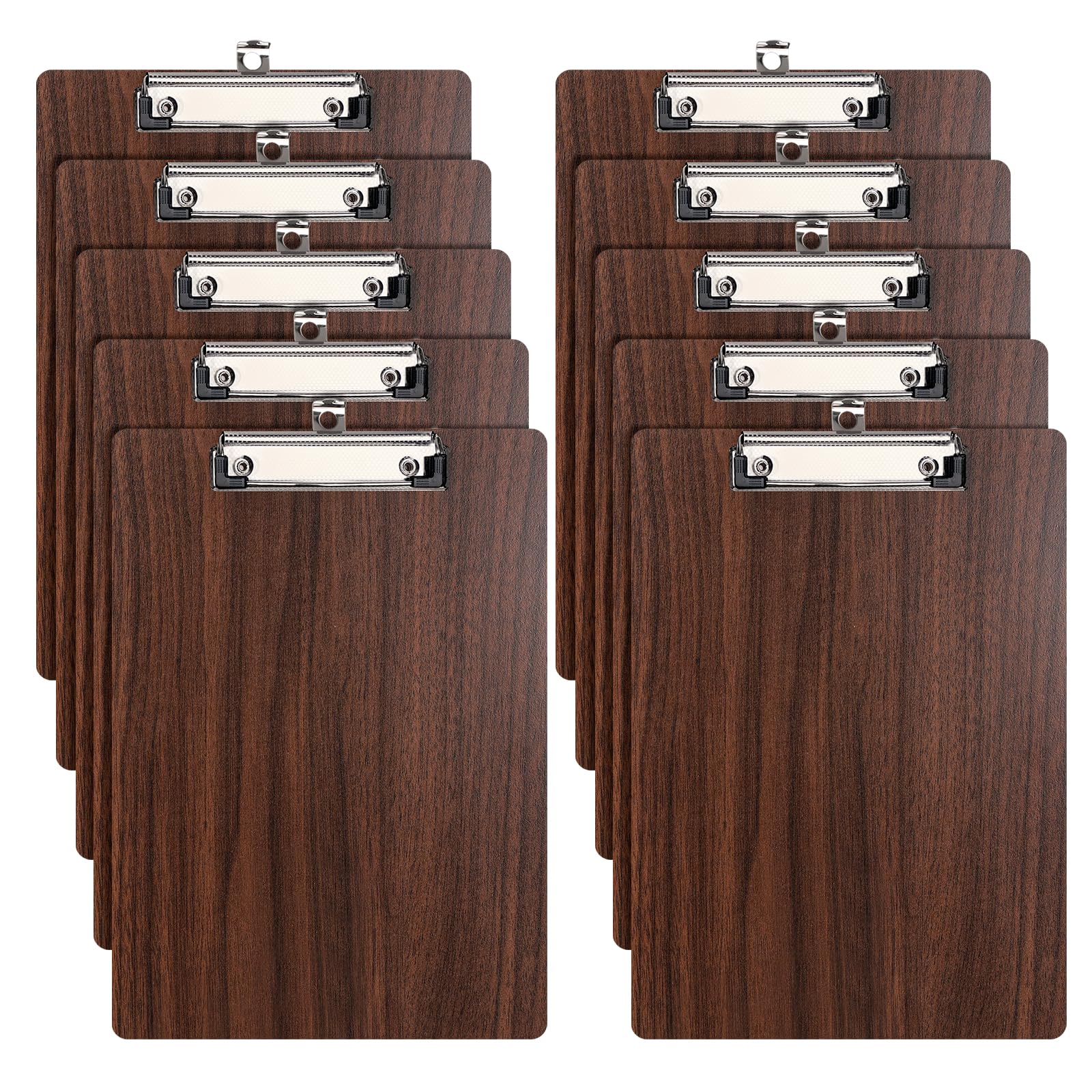 DONGLI 10 Pack Clipboard A4,Wooden Clipboards with Low Profile Clip and Hanging Hole,Clip Board Hardboard for Office, Business,Restaurant