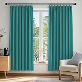 Deconovo Super Soft Pencil Pleat Curtains Blackout Turquoise 90 x 54 Two Panels