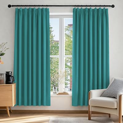 Deconovo Super Soft Pencil Pleat Curtains Blackout Turquoise 90 x 54 Two Panels