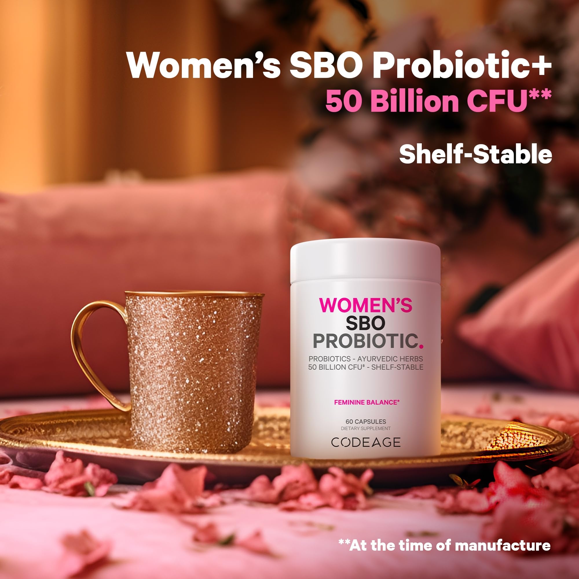 Codeage Women’s Probiotics Supplement - 50 Billion CFUs - SBO Probiotics & Prebiotics - Cranberries - Feminine Health - Fermented Botanical Blend, Whole Food Supplement - Vegan, Non-GMO - 60 Capsules