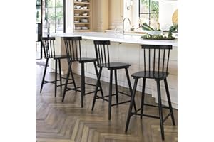LUE BONA Windsor Wooden Bar Stools Set of 4 for Kitchen Island, Farmhouse 24 Inch Counter Height Stools Chairs with Spindle Back, Black