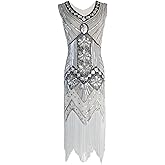 Vijiv Women 1920s Gastby Sequin Art Nouveau Embellished Fringed Flapper Dress