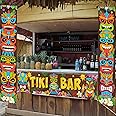 Luau Party Decorations Tiki Totem Door Banner Sign 3pcs Tiki Banner Porch Hawaiian Cover for Aloha Hawaii Tropical Moana Birt