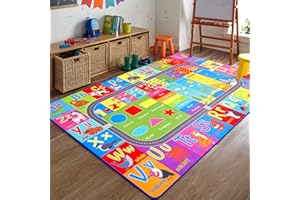 HOMORE Kids Educational Rug, 5x7 Kids Collection Area Rug for Learning Alphabet, Numbers, Colors, Season and Animal Words, Playmat for Classroom Playroom