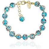 Authentic Murano Glass Bracelet Handmade In Italy Aventurine Glass Beads Hand Blown Glass
