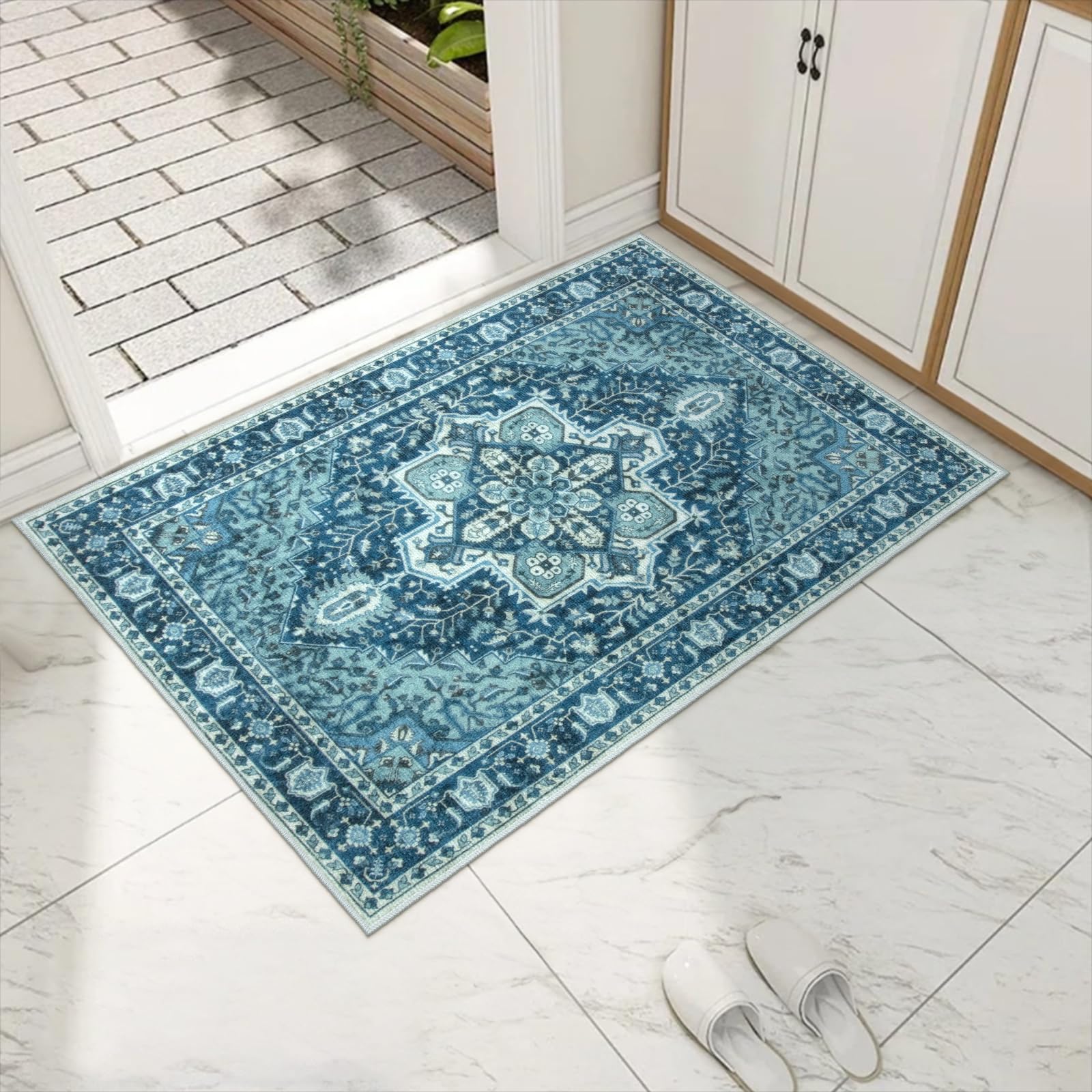 Photo 1 of Collive Indoor Door Mat Retro Floor Mat, Non Slip Washable Doormat Large Size Quickly Absorb Welcome Mats Low-Pile Front Door Rug Inside Entryway Carpet for Entrance - 32" x 48"