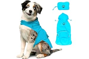 fabdog Dog Raincoat - Packable Waterproof Nylon Rain Coat for Dogs - Bright, Stylish Dog Rain Jackets | Blue XX-Large