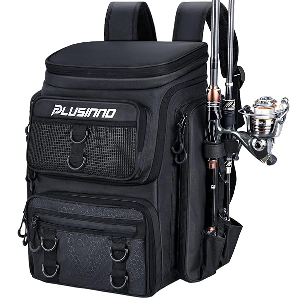 PLUSINNO FISHING BACKPACK WITH ROD HOLDERS，42L WATER-RESISTANT FISHING...