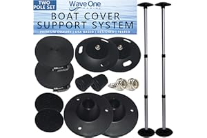 WAVE ONE MARINE Boat Cover Support Poles with Straps and Snaps | Adjustable Small to Large Aluminum Marine Posts System | Strong Marine Set for Pontoon Jon Bowrider Boat Canvas Tarps Tops (2 Pack)