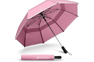 Weatherman Premium Collapsible Travel Umbrella - Windproof, Compact, Easy Auto Open - Resists Up to 55 MPH Winds - Perfect for Rain, Wind, Backpack, Car - Folding Umbrella (Blush)