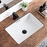 KDKSC 20 Inch Undermount Bathroom Sink Rectangular White,Flat Overflow Type | Ceramic Under Counter Bathroom Sinks Three-hole design (19.8"x 13.7")