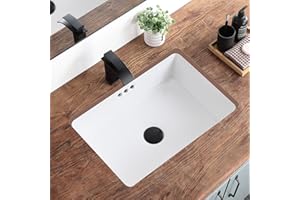 KDKSC 20 Inch Undermount Bathroom Sink Rectangular Undermount Sink White Ceramic Under Counter Bathroom Sinks with Flat Overf
