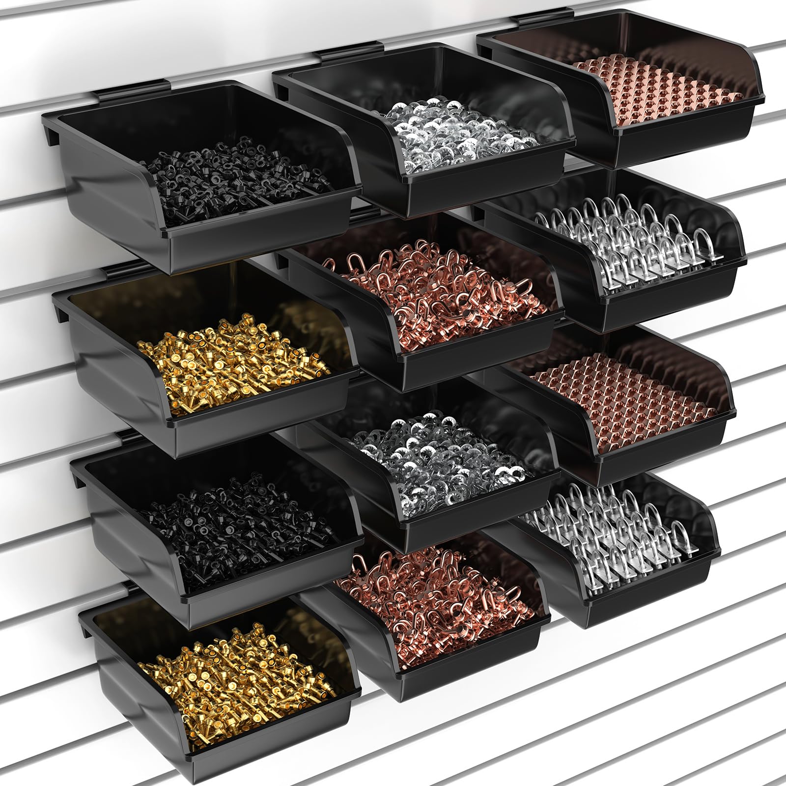 12 Pack Slatwall Bins with Hooks Plastic Slatwall Organizer