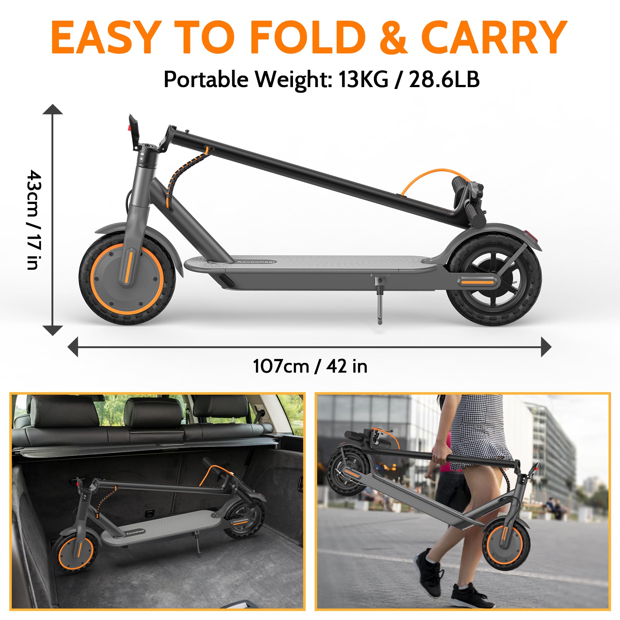 Electric Scooter for Adults, Folding E Scooter with 350W/500W Motor 16-24 Mph Top Speed, Max 15-60 Miles Long Range, 6.5''/8.5''/10''/14'' Solid Tires Commuting Scooters, Dual Brakes, APP