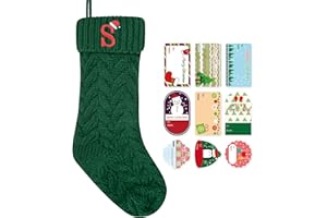 ZGCYSMHT Christmas Stockings Personalized Custom Initials 18 Inches Knitted Christmas Stockings with Letter Fireplace Hanging Monogram Xmas Stockings for Kids,Family Holiday Party Decoration（Green S）