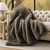 EVERGRACEHOME Luxury Soft Faux Chinchilla Fur Throw Blanket for Couch, Warm Thick Heavy Winter Throw Blanket 1220GSM for Bed, Fluffy Cozy Mink Blanket with Reversible Velvet, Smoky Sable, 50"x60"