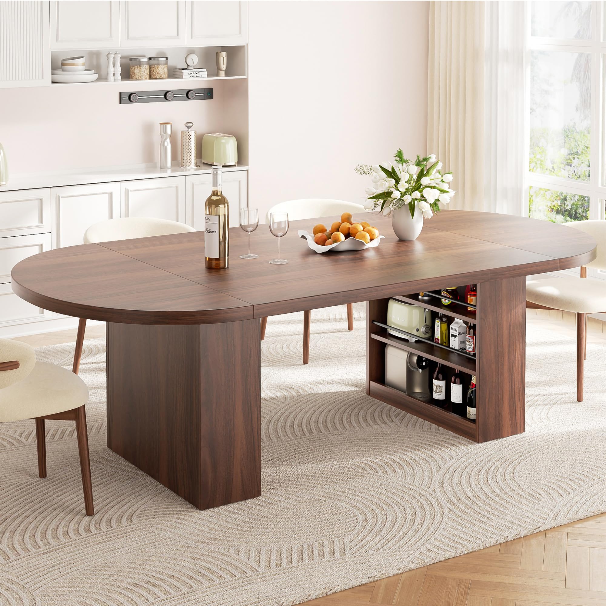 Photo 1 of Jocoevol 78.7" Dining Table for 6 8 10, Modern Dining Room Table with Storage, Wood Kitchen Table with Heavy Duty Legs, Dinner Tables for Kitchen Dining Room (Walnut)
