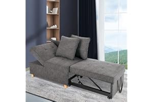 SEJOV Sofa Bed 4-in-1 Convertible Sofas & Couches, 3-Seat Linen Fabric loveseat Sofa with 2 Throw Pillow, Single Recliner for Small Space with 5 Adjustable Backrest, Dark Grey
