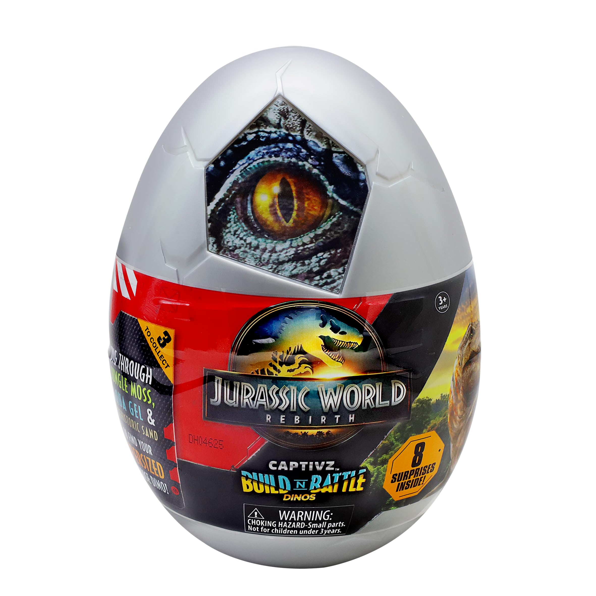 Jurassic World REBIRTH CAPTIVZ SURPRISE EGG. EXCLUSIVE SUPER SIZED POP N LOCK DINOS. IDEAL PRESENT FOR BOYS AND GIRLS, 12 cm