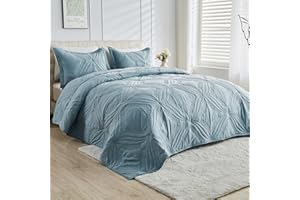 Kingnex Oversized King Bedspreads 128x120 for Tall King or Cal King Bed Ultrasonic Quilted Coverlet Set 3 Piece Include 1 Extra Wide Quilt 2 Pillowcases Blue