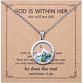 Mustard Seed Necklace, Round Colorful Mountain Necklace for Women with Motivation Card Faith Pendant Women Mustard Seed Jewelry First Communion Confirmation Inspirational Christian Gifts and Decor