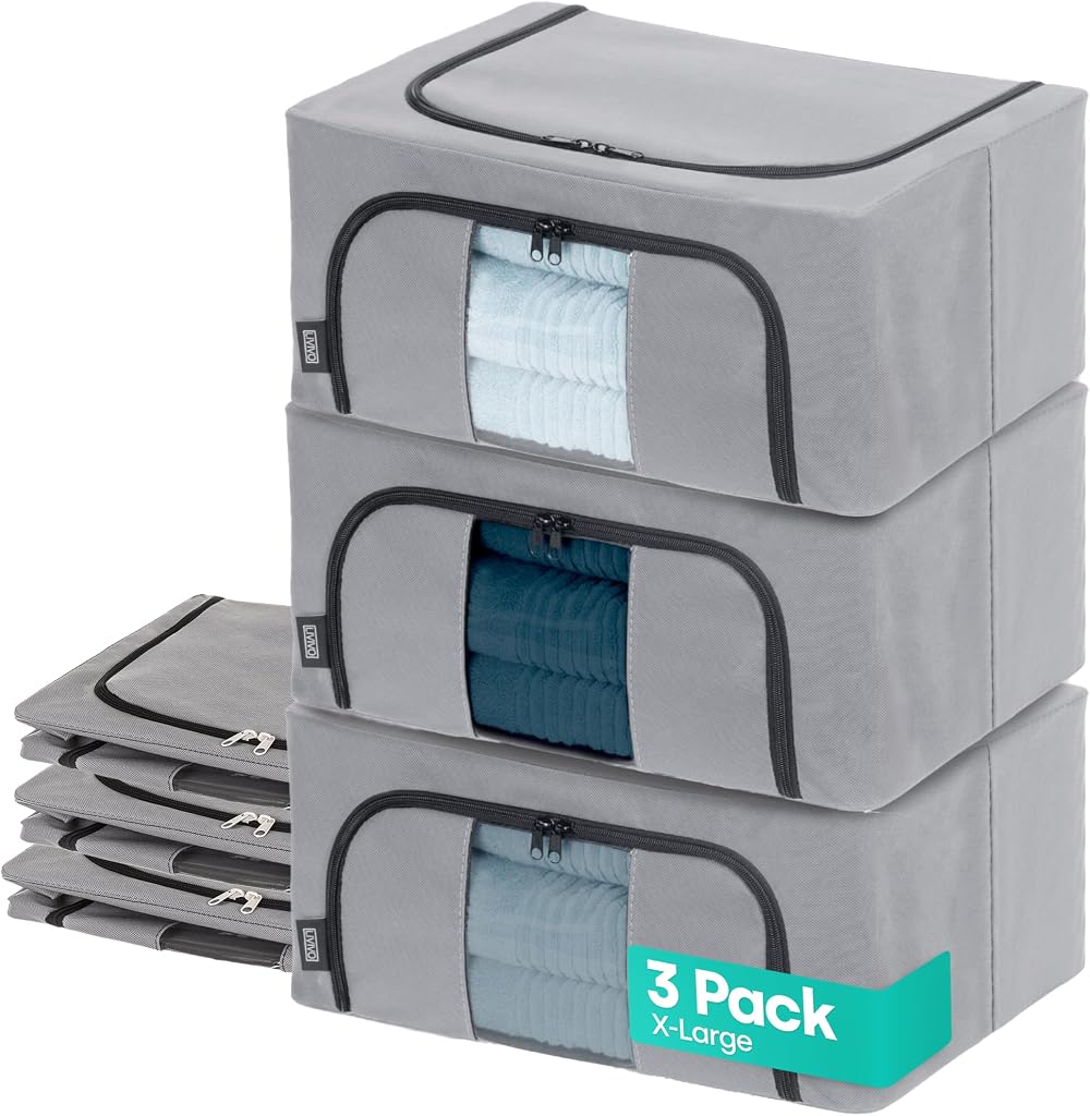 LIVIVO Set of 3 Storage Bags Boxes Organiser with Double Openings 56L Clear