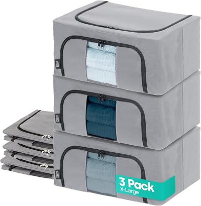 LIVIVO Set of 3 Storage Bags Boxes Organiser with Double Openings 56L Clear