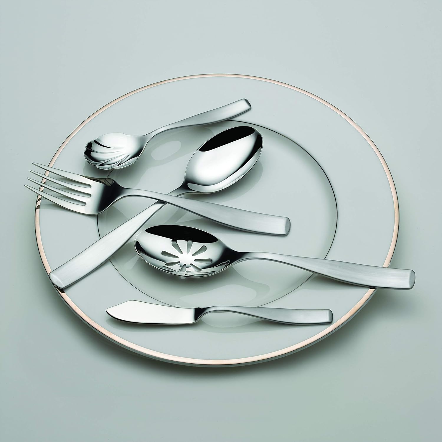 Mikasa Satin Loft 65-Piece 18/10 Stainless Steel Flatware Set with Serving Utensil Set, Service for 12: Kitchen & Dining