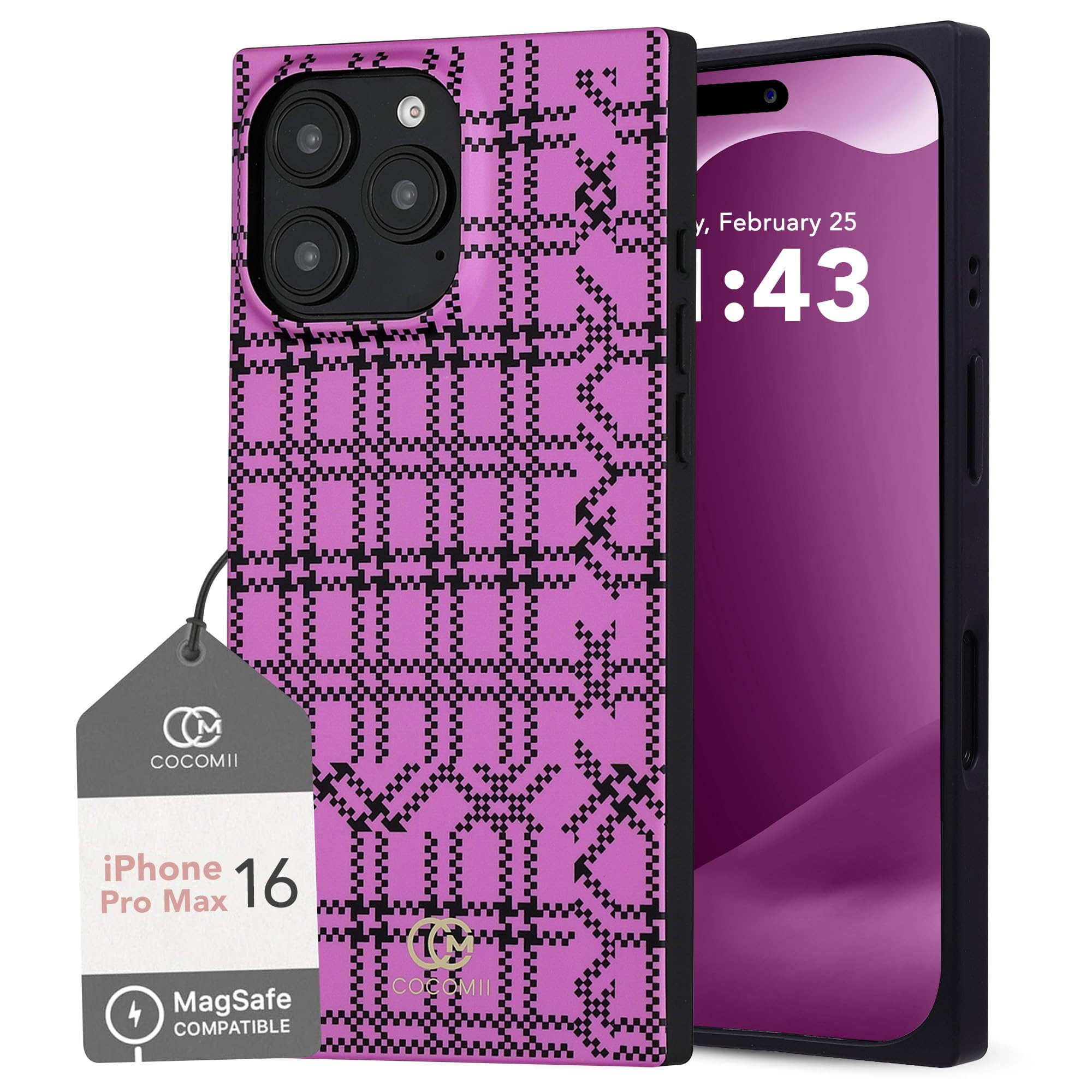 Cocomii Rectangle Case for iPhone 16 Pro Max, Compatible with MagSafe, Amethyst Plaid Image