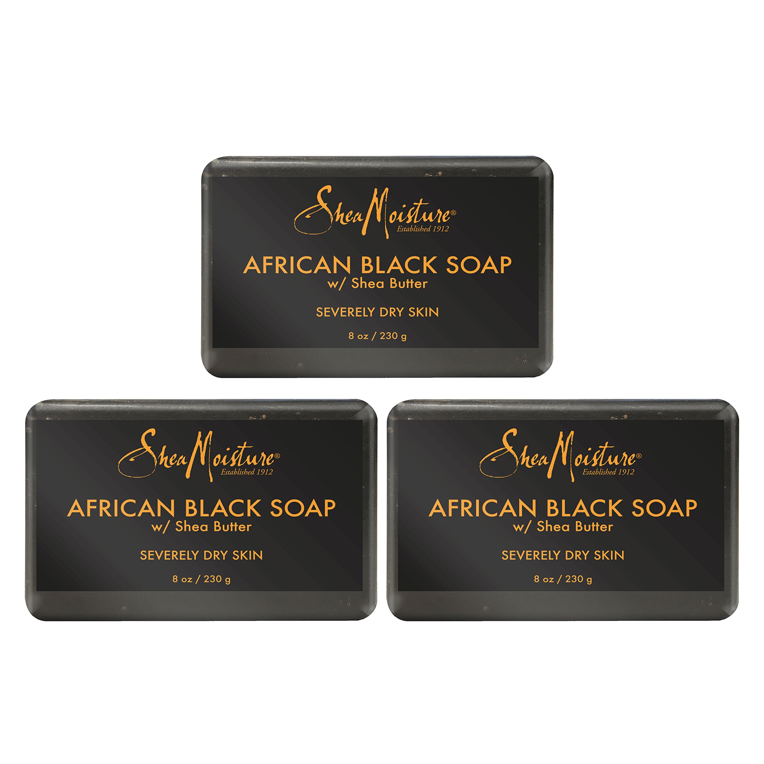 Shea moisture Organic African Black Soap Bar with Shea Butter, 8oz (3 Pack)