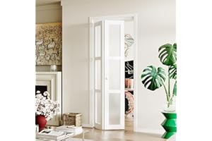 BARNER HOME Bi-Fold Doors, for 30in. x 80 in Opening, 3-lite Tempered Frosted Glass Panel, MDF, White Closet Door
