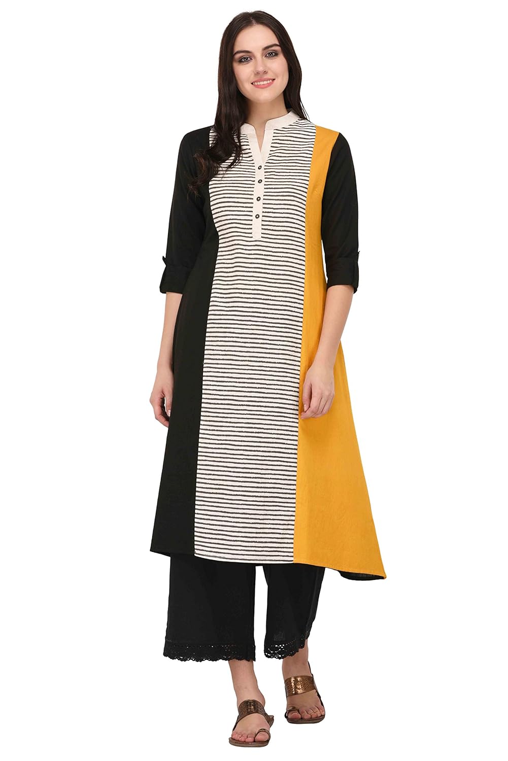 pistaa coral & pink striped kurta with plus size