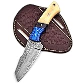 Hand-forged Damascus Steel Hunting Knife – 8" Fixed Blade EDC Tactical Skinning Utility Bushcraft Knives & Leather Sheath – Full Tang Outdoor ideal Knive for Camping, Survival, Hiking & Gifts for Men