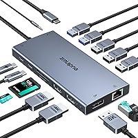 ZMUIPNG USB C Laptop Docking Station Triple Monitor 15 in 1 USB-C Hub Multiport Adapter with Dual 4K HDMI+8K DisplayPort+USB 